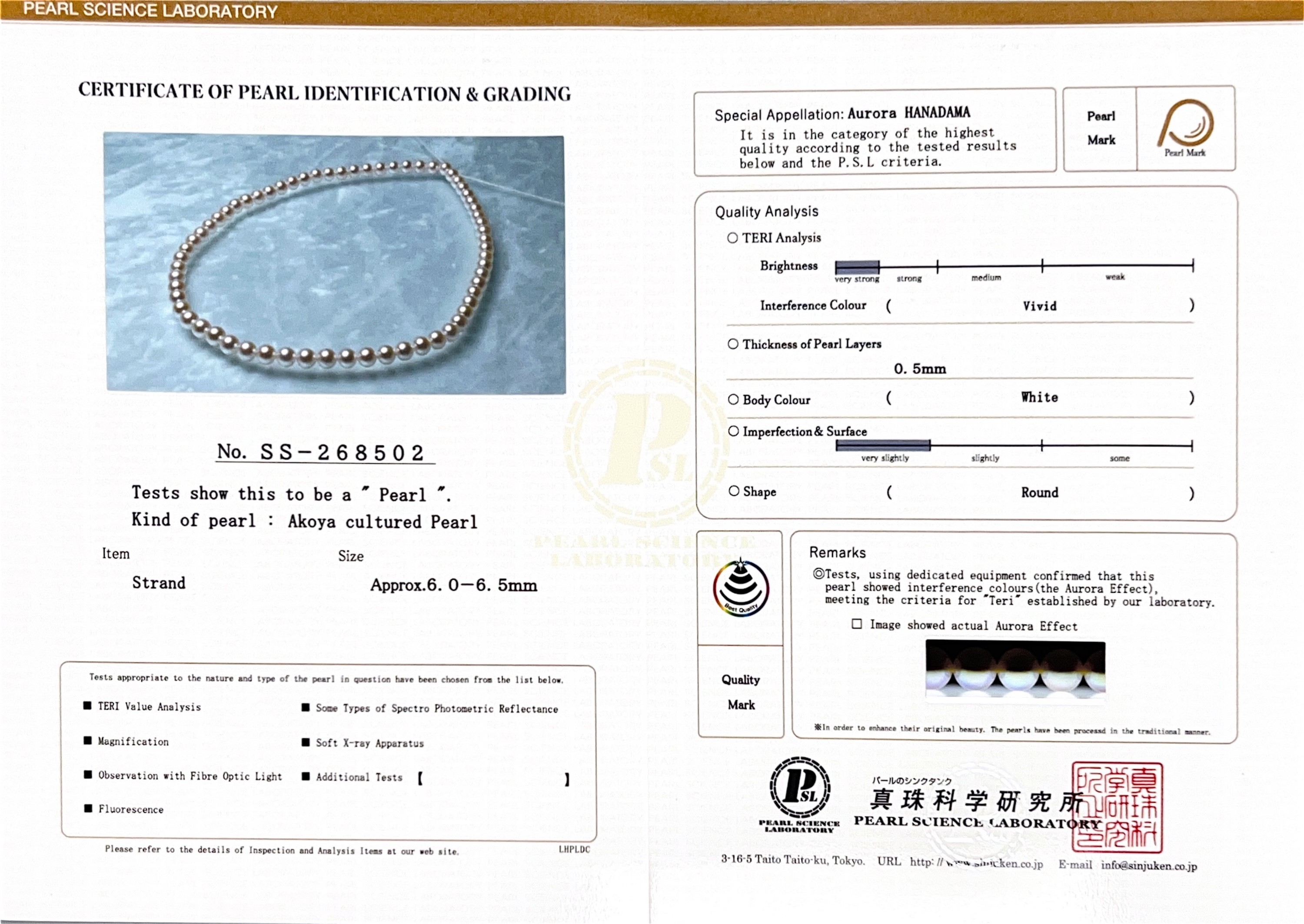 6.0-6.5mm Hanadama Akoya White Pearl Necklace