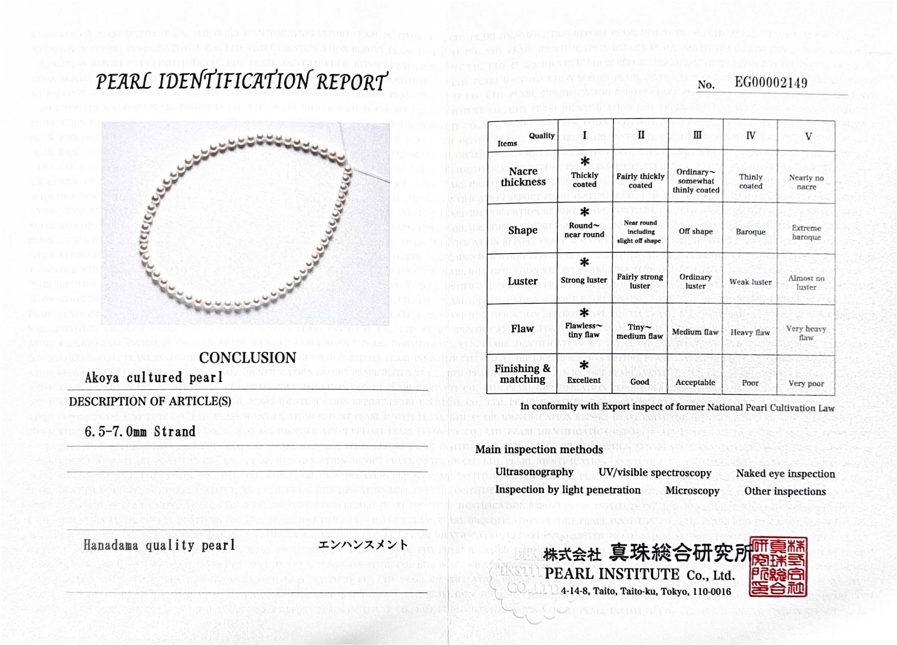 6.5-7.0mm Hanadama Akoya White Pearl Necklace