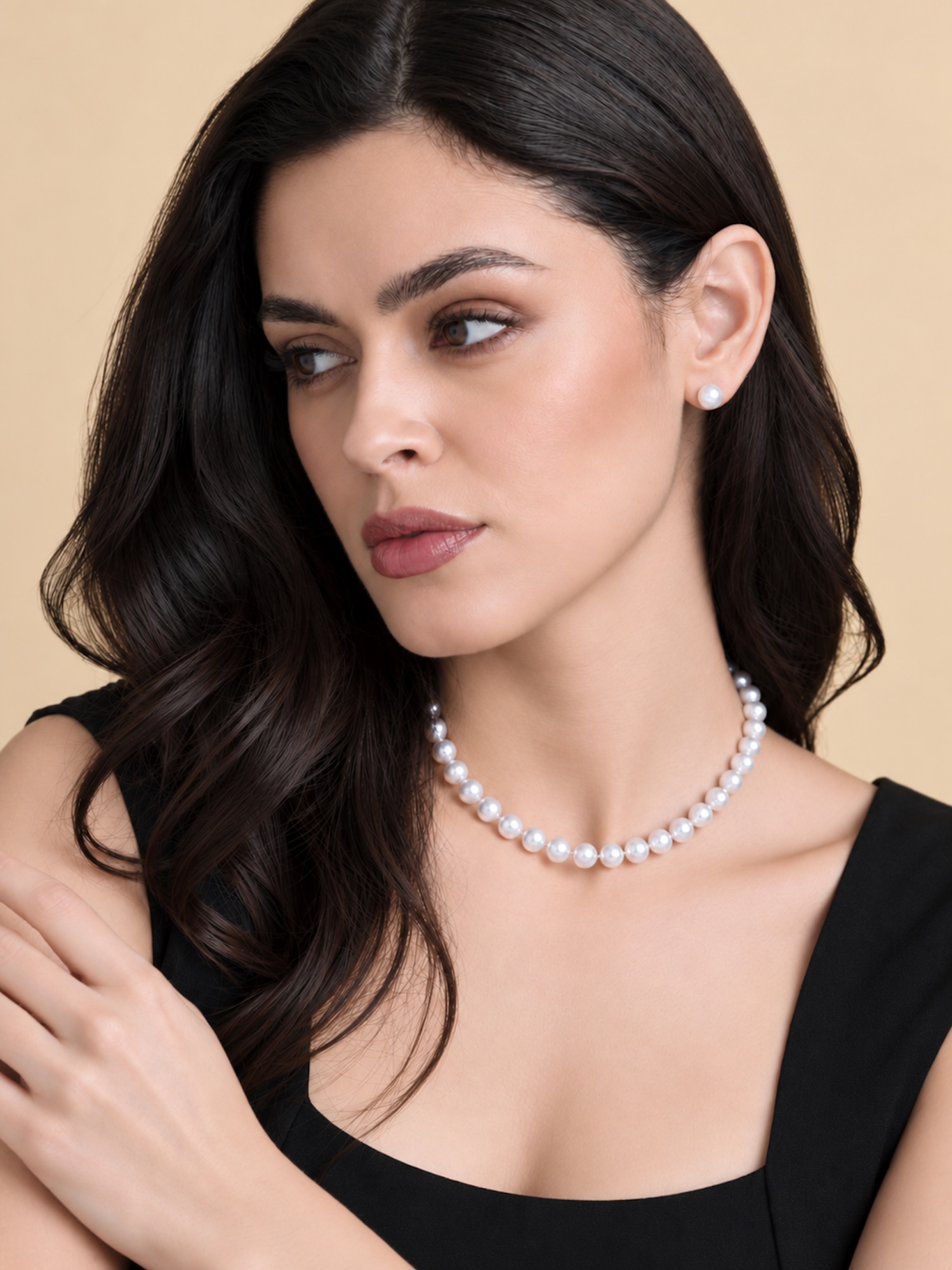 7-7.5mm White Freshwater Choker Length Pearl Necklace - AAAA Quality - Secondary Image