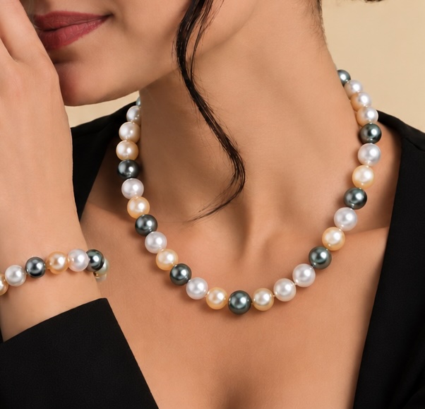 8-10mm South Sea Multicolor Pearl Necklace - AAAA Quality - Model Image