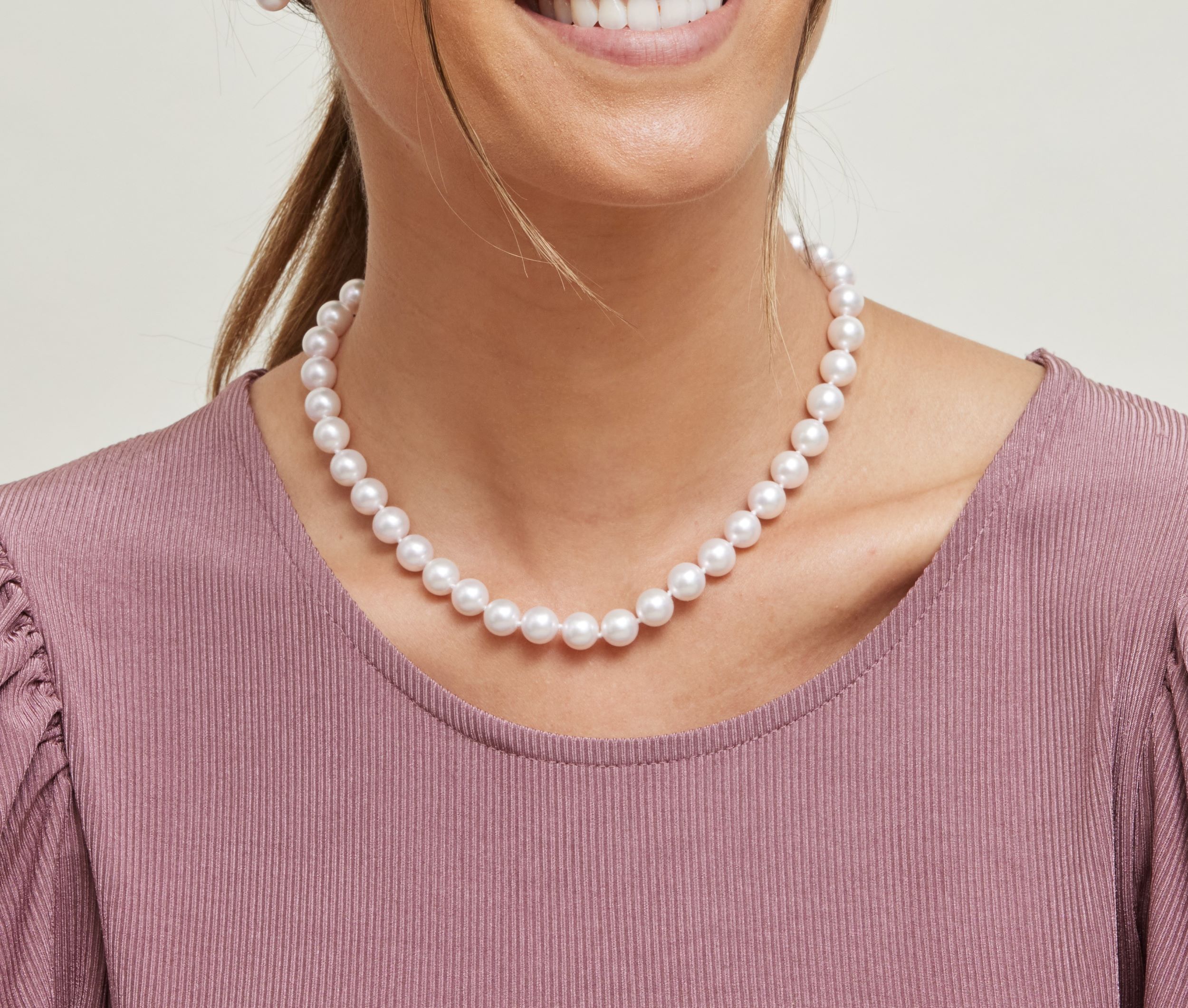 9.0-9.5mm Japanese Akoya White Pearl Necklace- AAA Quality