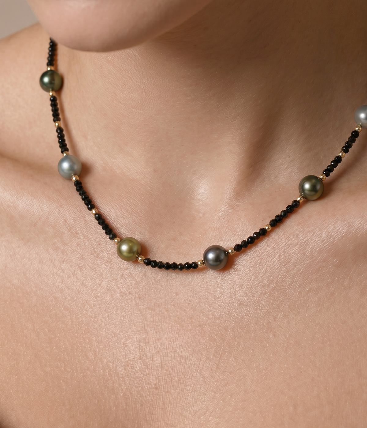 10-11mm Tahitian South Sea Multicolor Pearl & Gemstone Necklace - Secondary Image