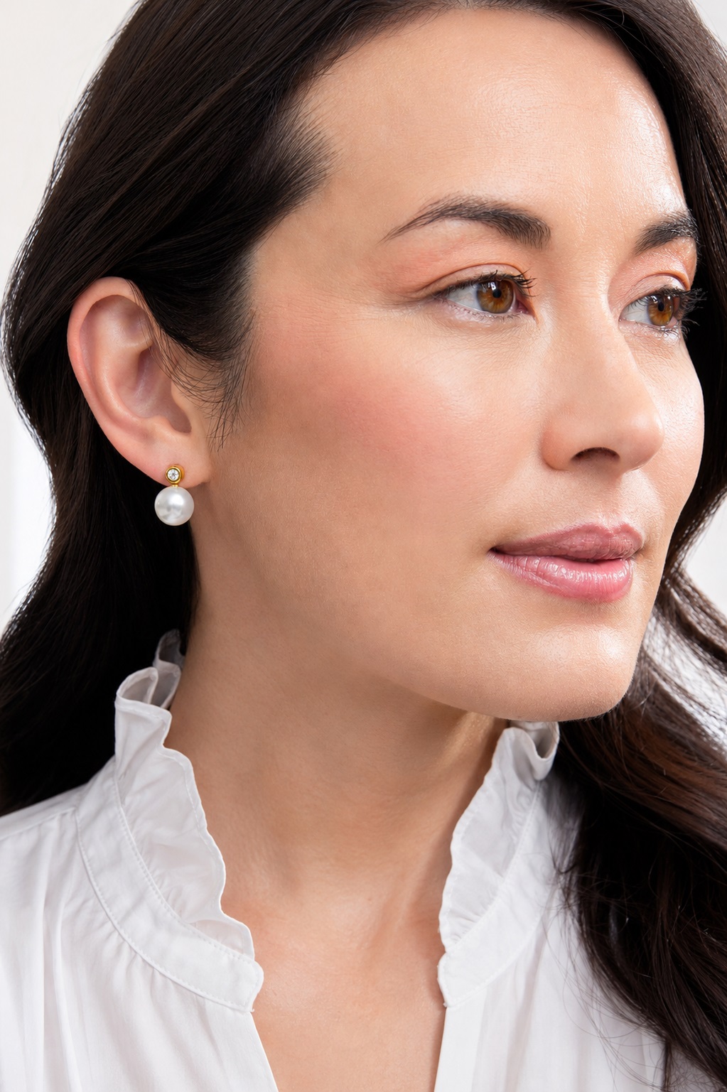 White South Sea Pearl & Diamond Dakota Earrings - Secondary Image