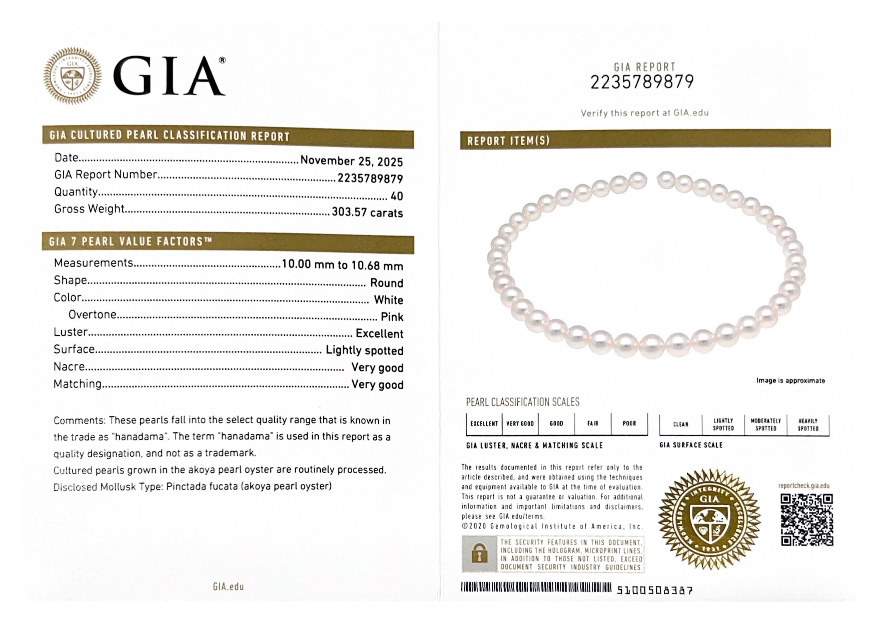 10.0-10.68mm Japanese Akoya White Pearl Necklace - GIA Certified - Secondary Image