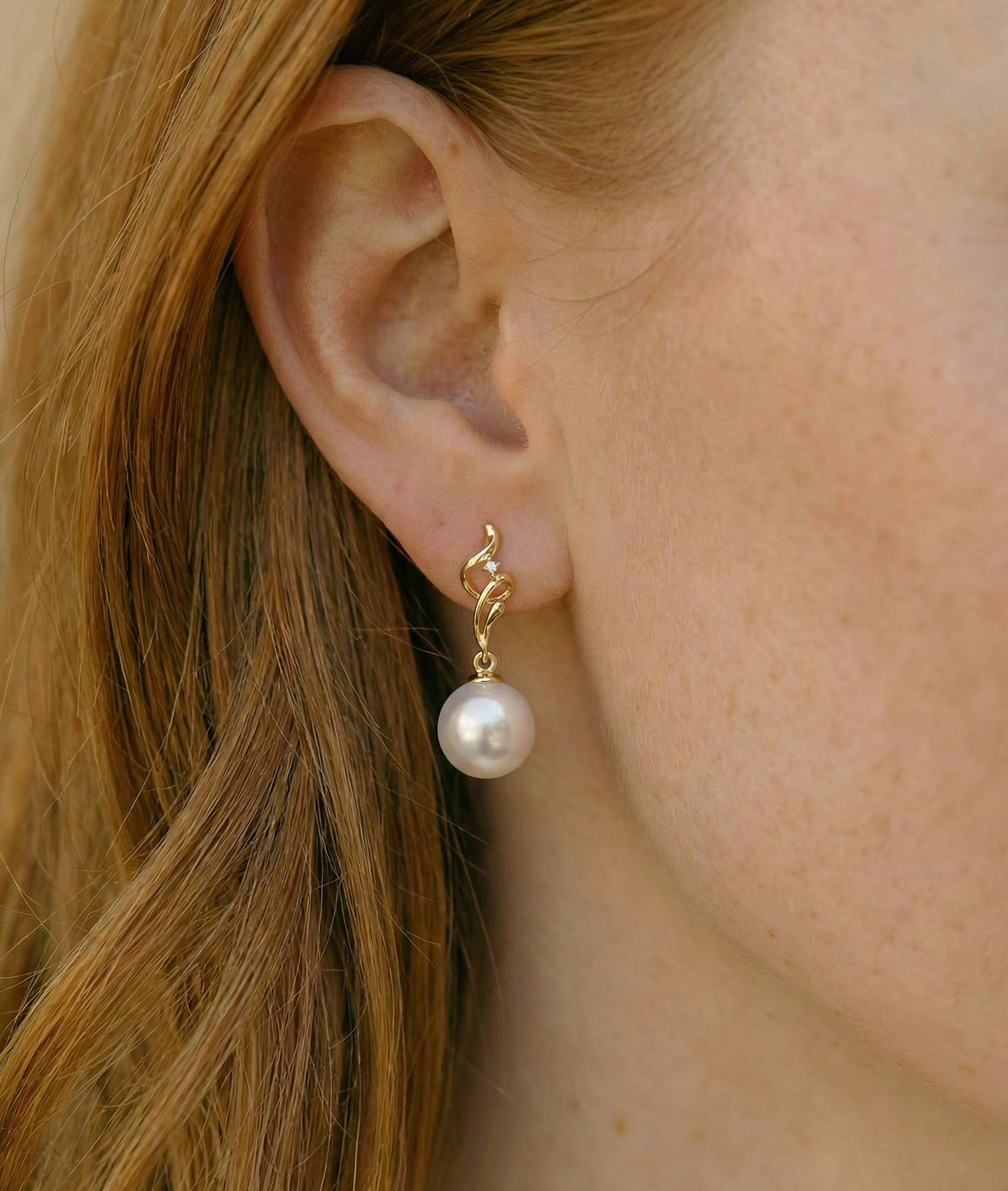 White Akoya Pearl & Diamond Aria Earrings - Secondary Image
