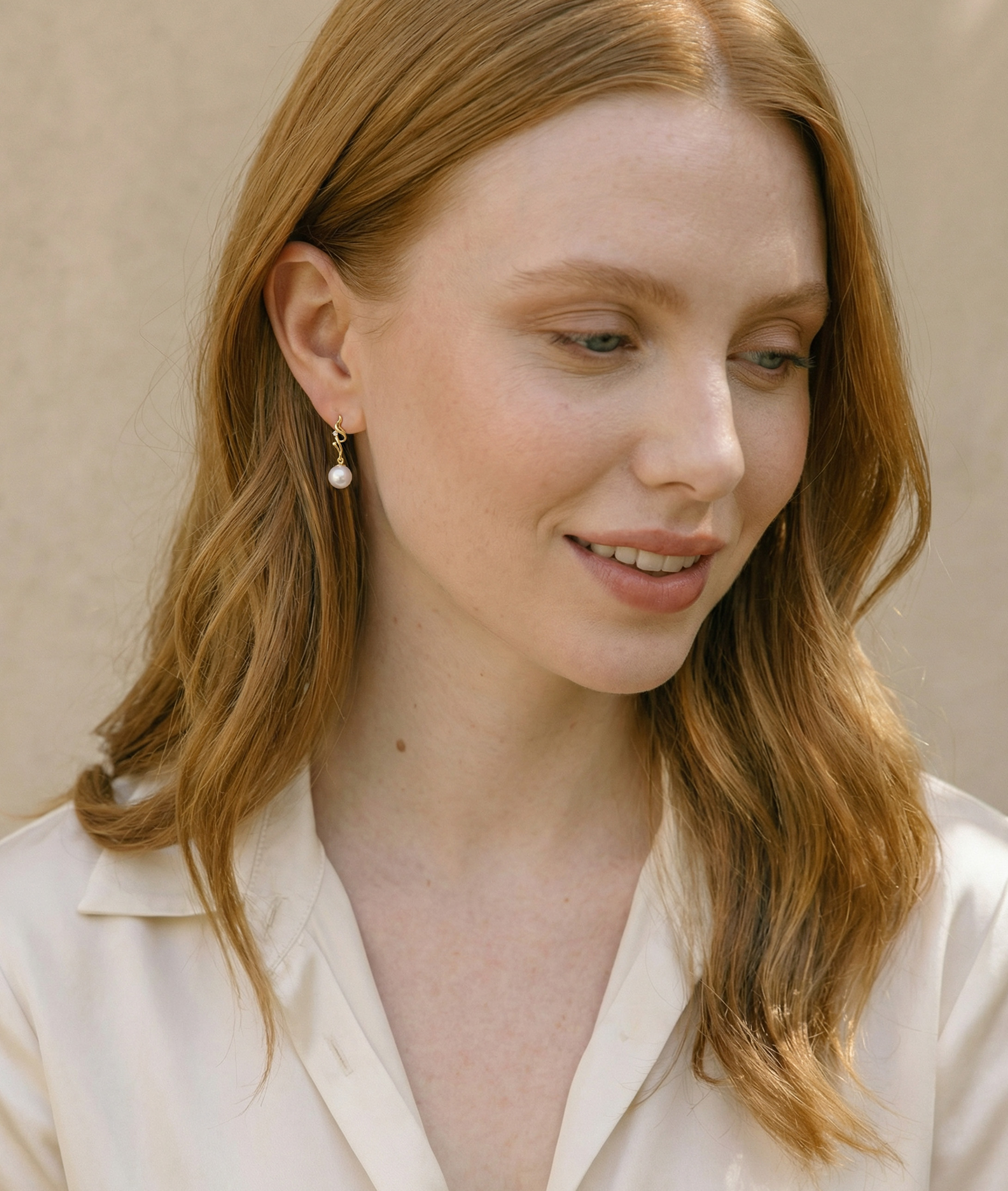 White Akoya Pearl & Diamond Aria Earrings - Model Image