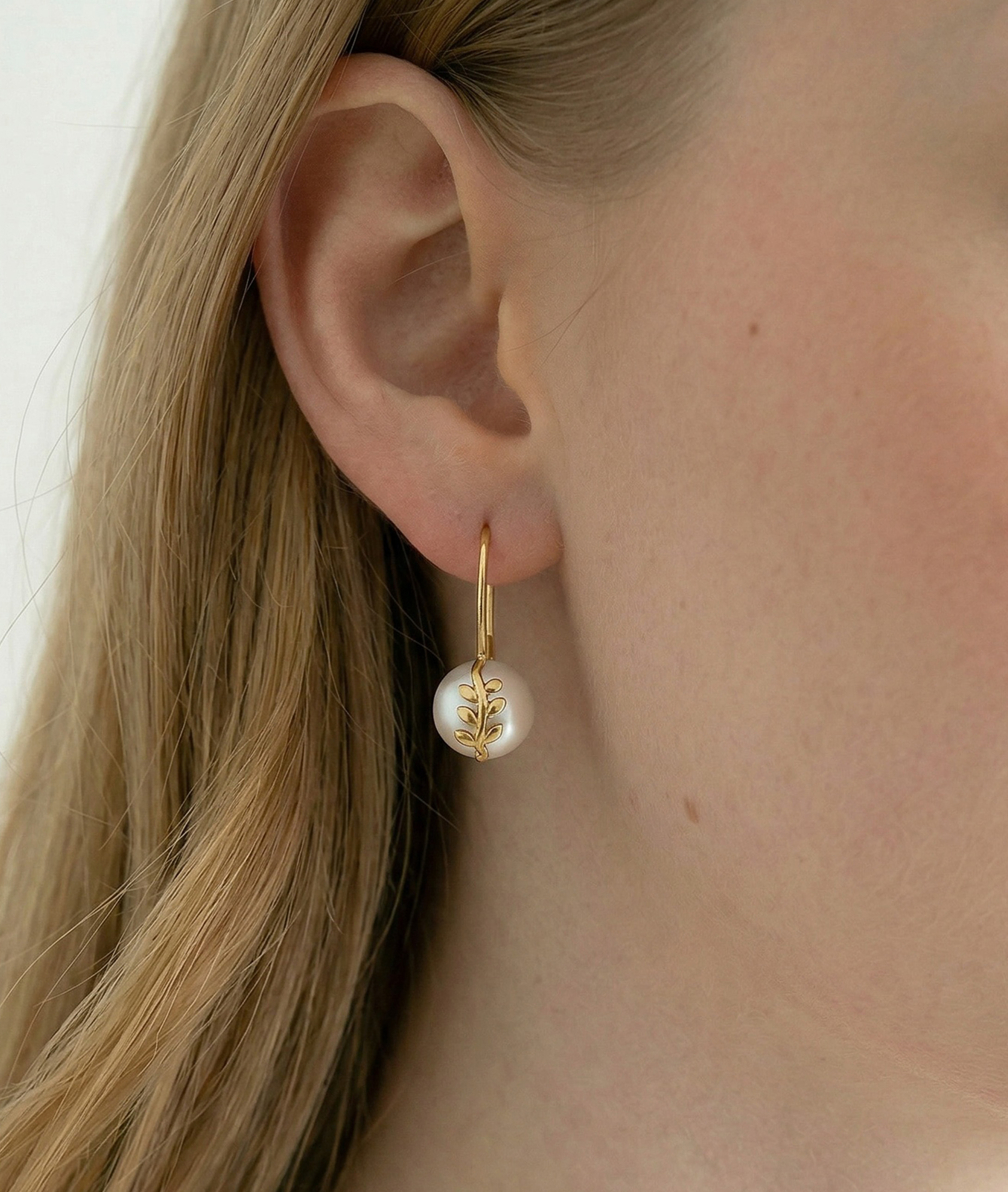Akoya Pearl Jayne Leaf Earrings - Secondary Image