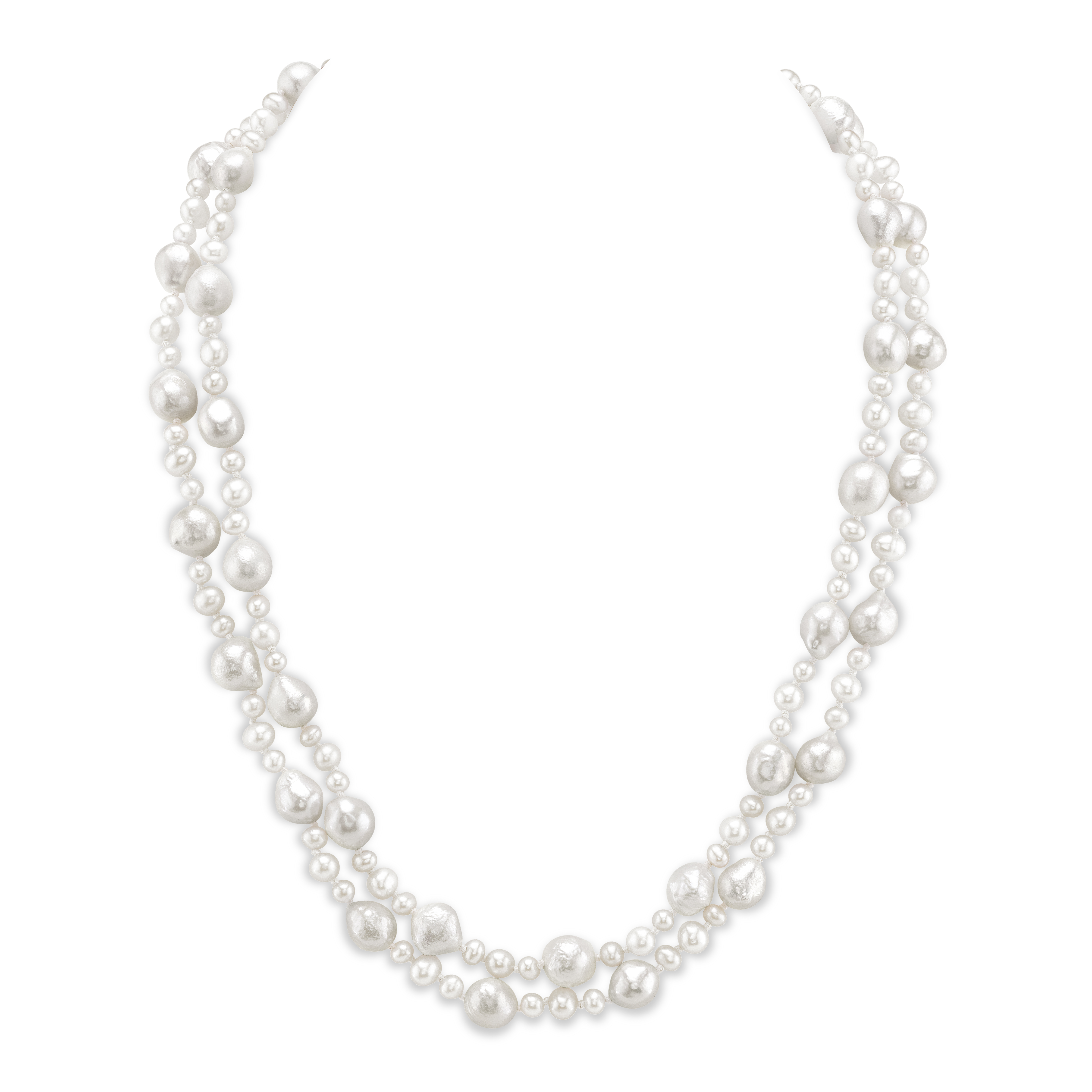 3-8mm White Freshwater Double Pearl Necklace - AAA Quality