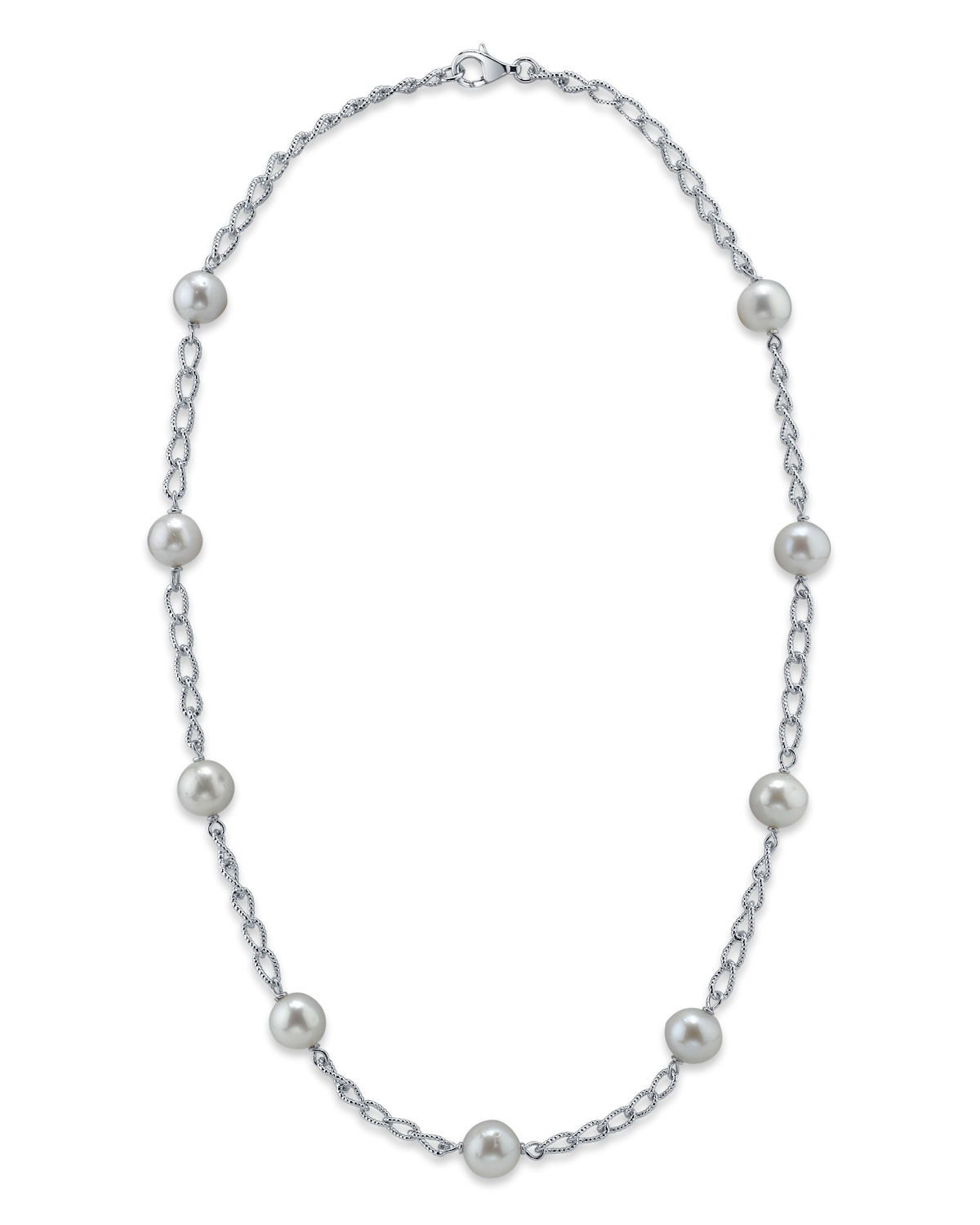 White Freshwater Pearl Tincup Braided Necklace