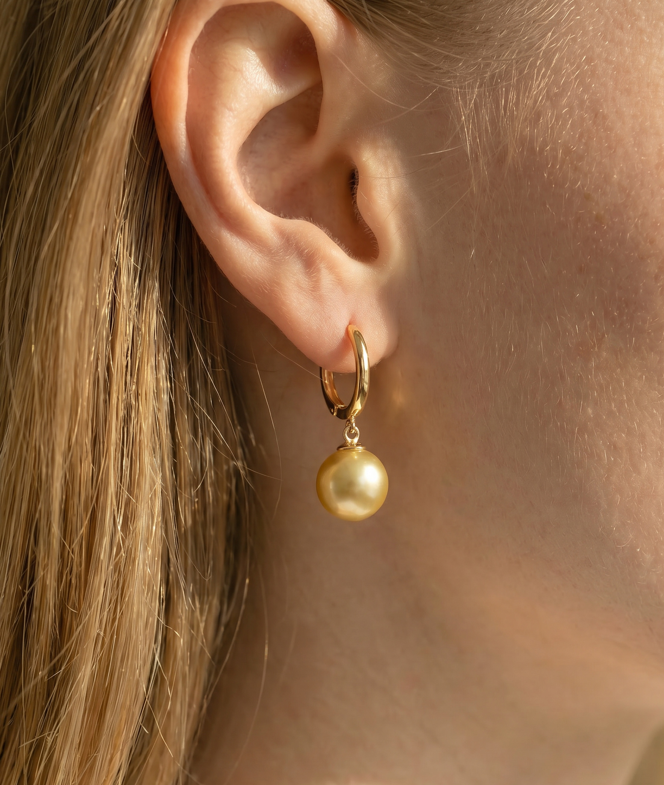 Golden South Sea Pearl Huggie Tania Earrings - Secondary Image