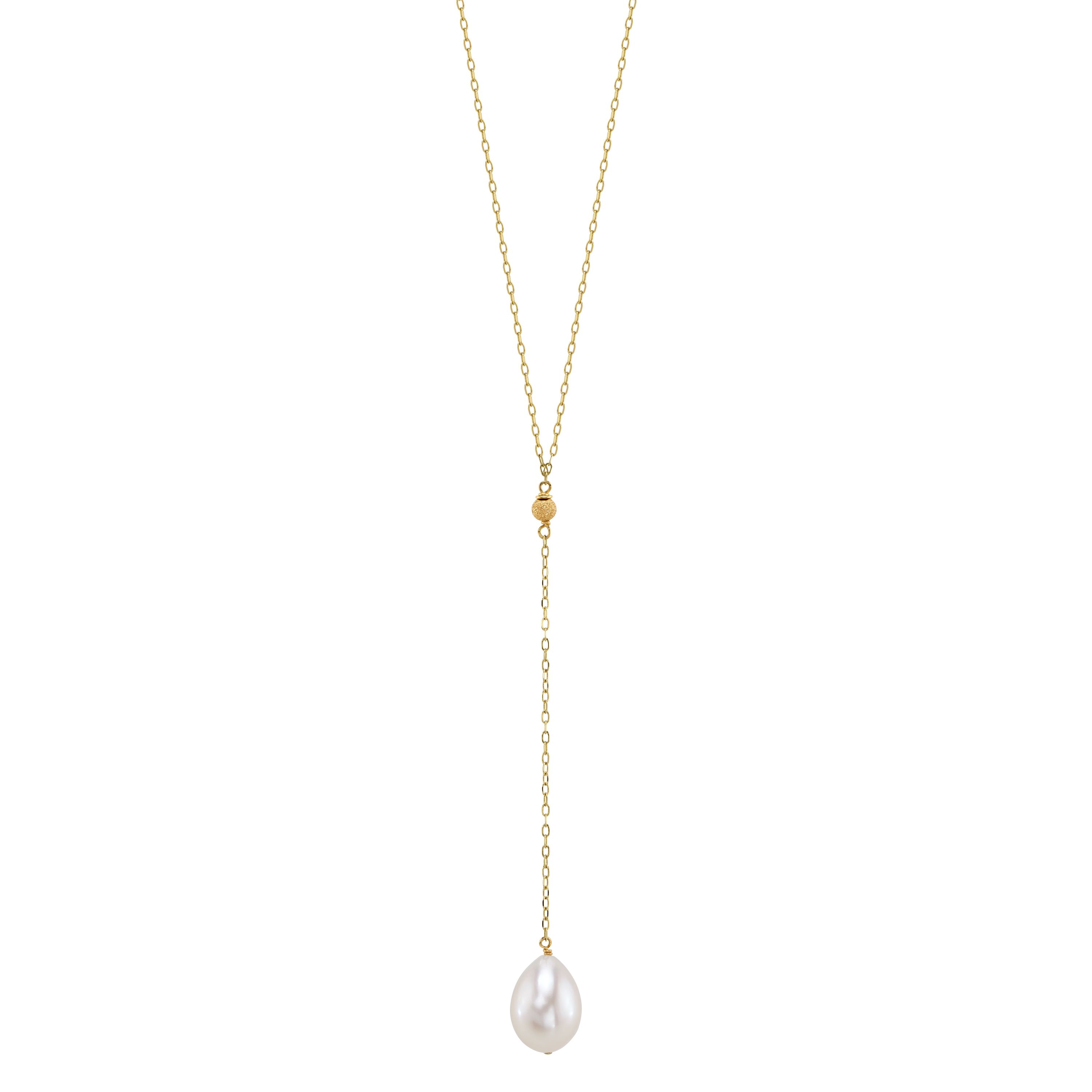 14K Gold Freshwater Pearl Tincup Lariat Necklace Pendant