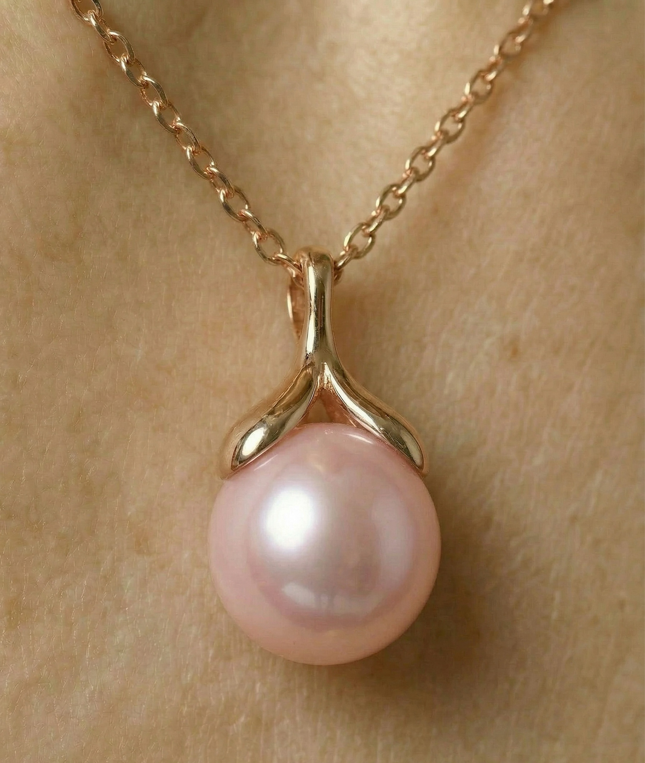 10-11mm Pink Freshwater Pearl Rose Gold Plated Olive Drop Pendant - Secondary Image
