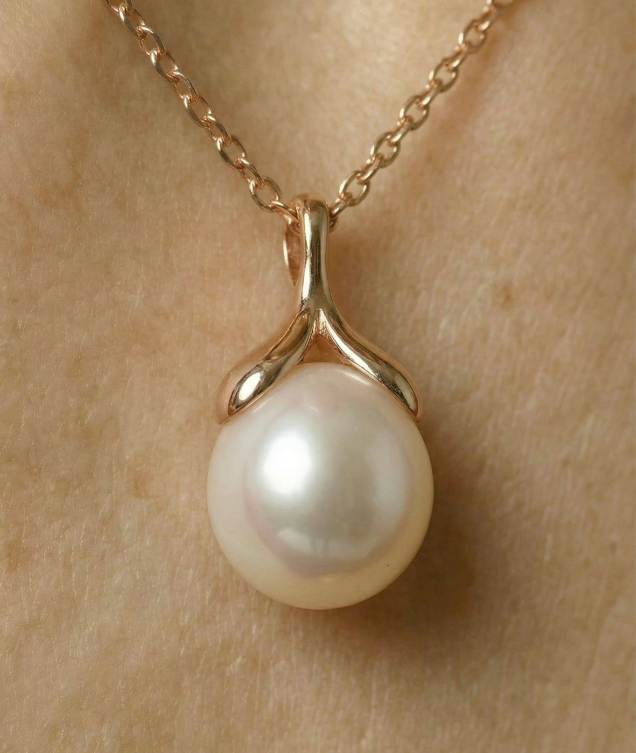 10-11mm Freshwater Pearl Rose Gold Plated Olive Drop Pendant and Earrings Set - Third Image