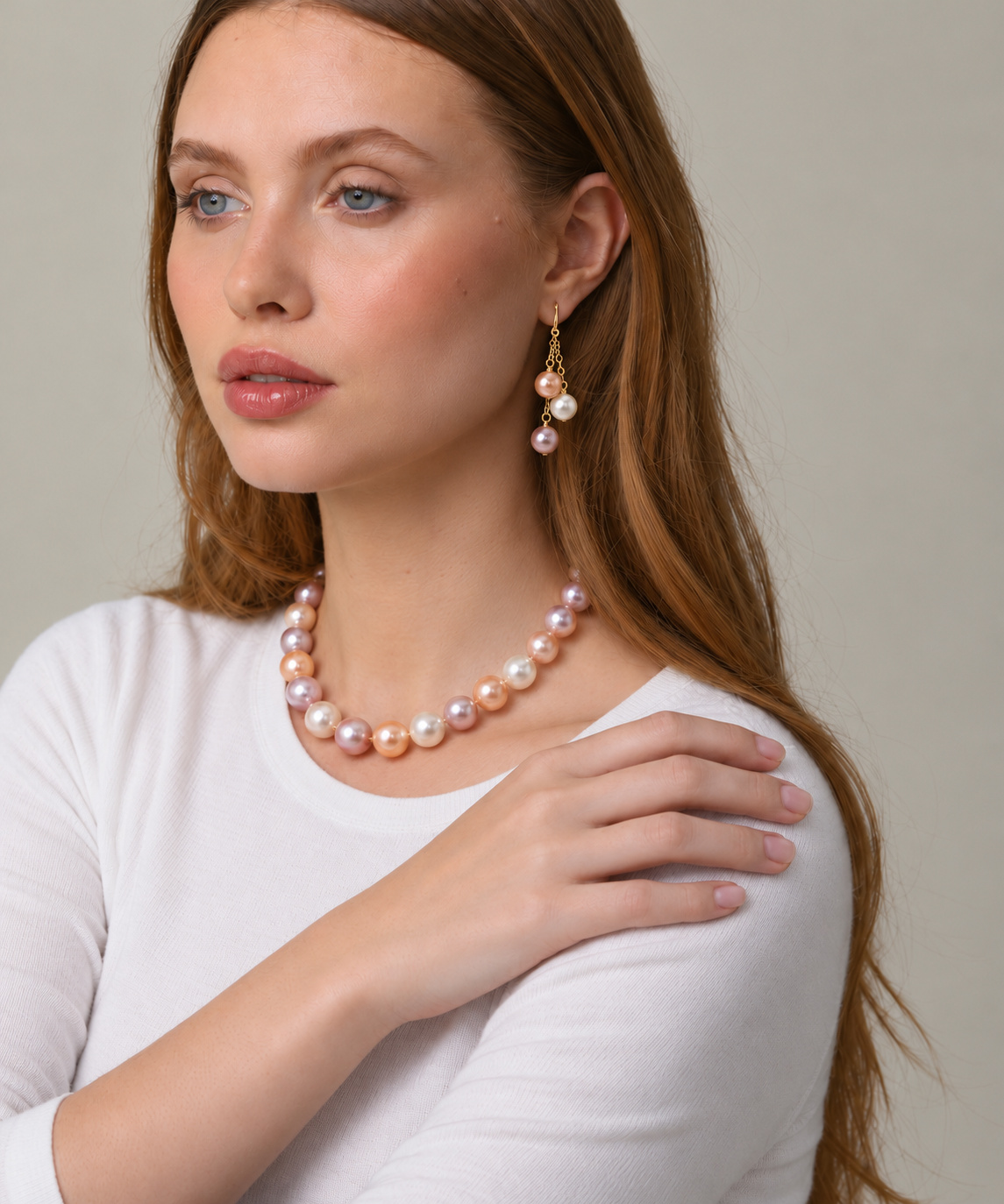 11.5-12.5mm Freshwater Multicolor Pearl Necklace - AAAA Quality - Secondary Image