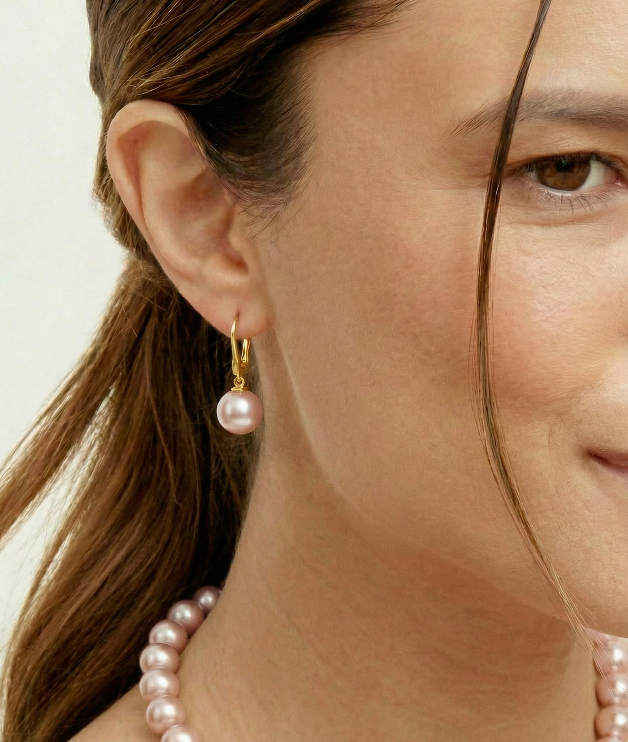 Pink Freshwater Pearl Classic Elegance Earrings - Model Image