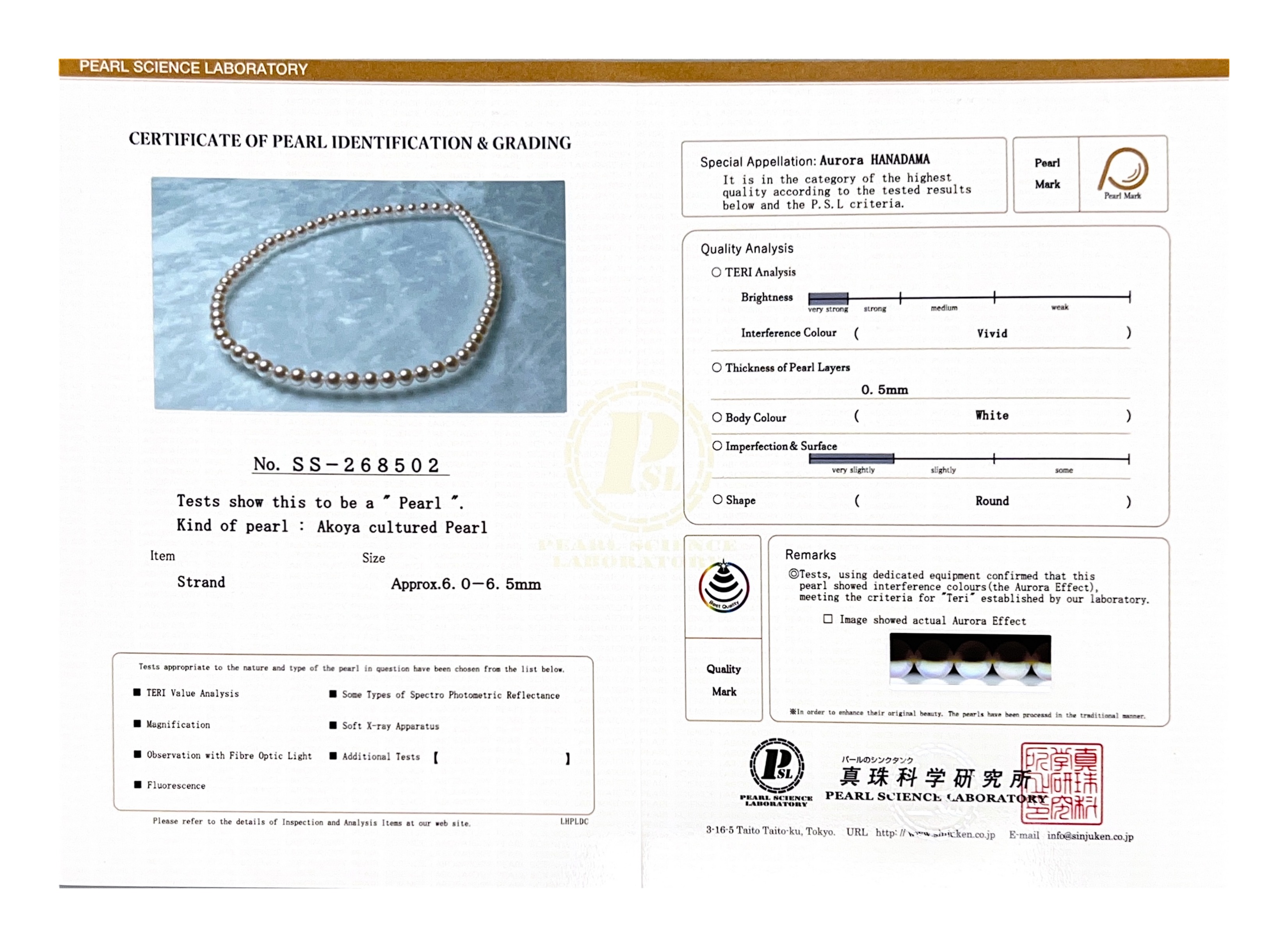 6.0-6.5mm Hanadama Akoya White Pearl Necklace