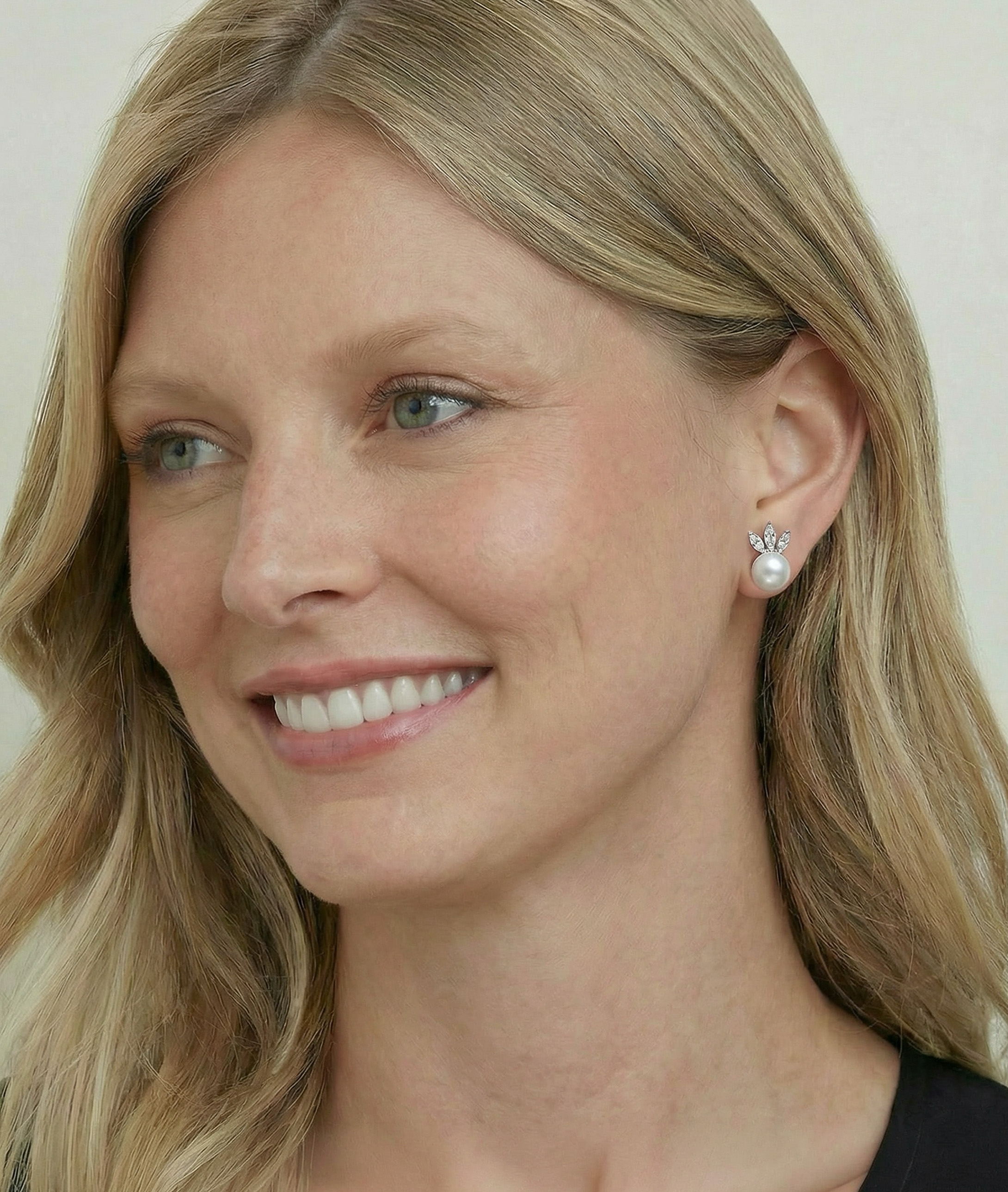 White Freshwater Pearl Imperial Earrings - Model Image