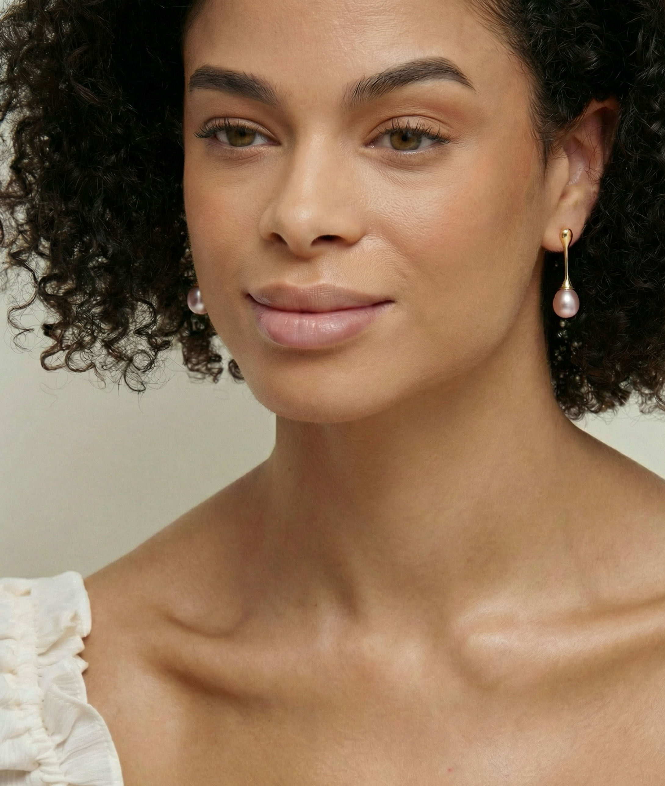 Pink Freshwater Pearl Long Teardrop Earrings - Model Image