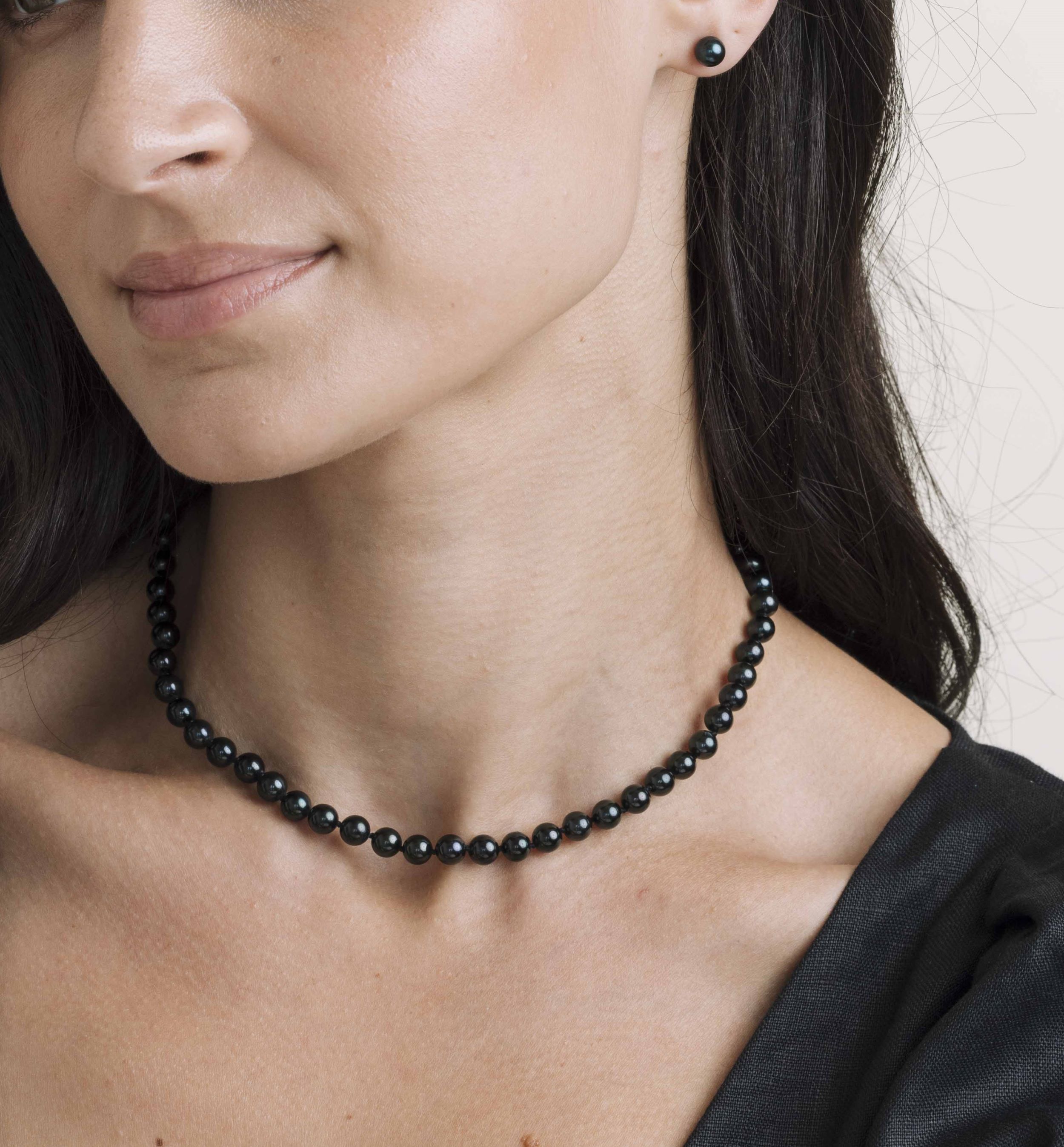 6.0-6.5mm Japanese Akoya Black Pearl Necklace- AAA Quality