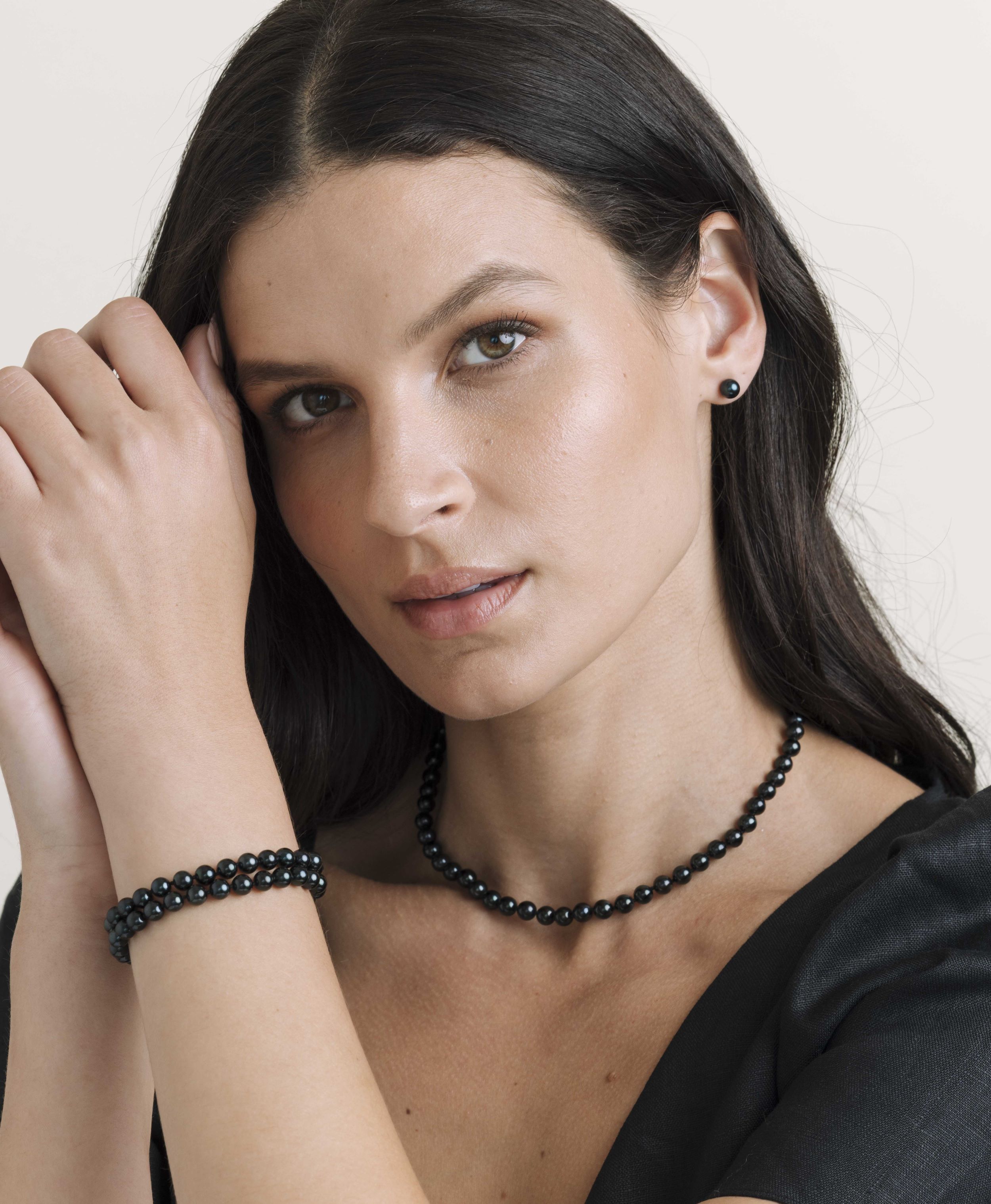6.0-6.5mm Japanese Akoya Black Pearl Necklace- AAA Quality