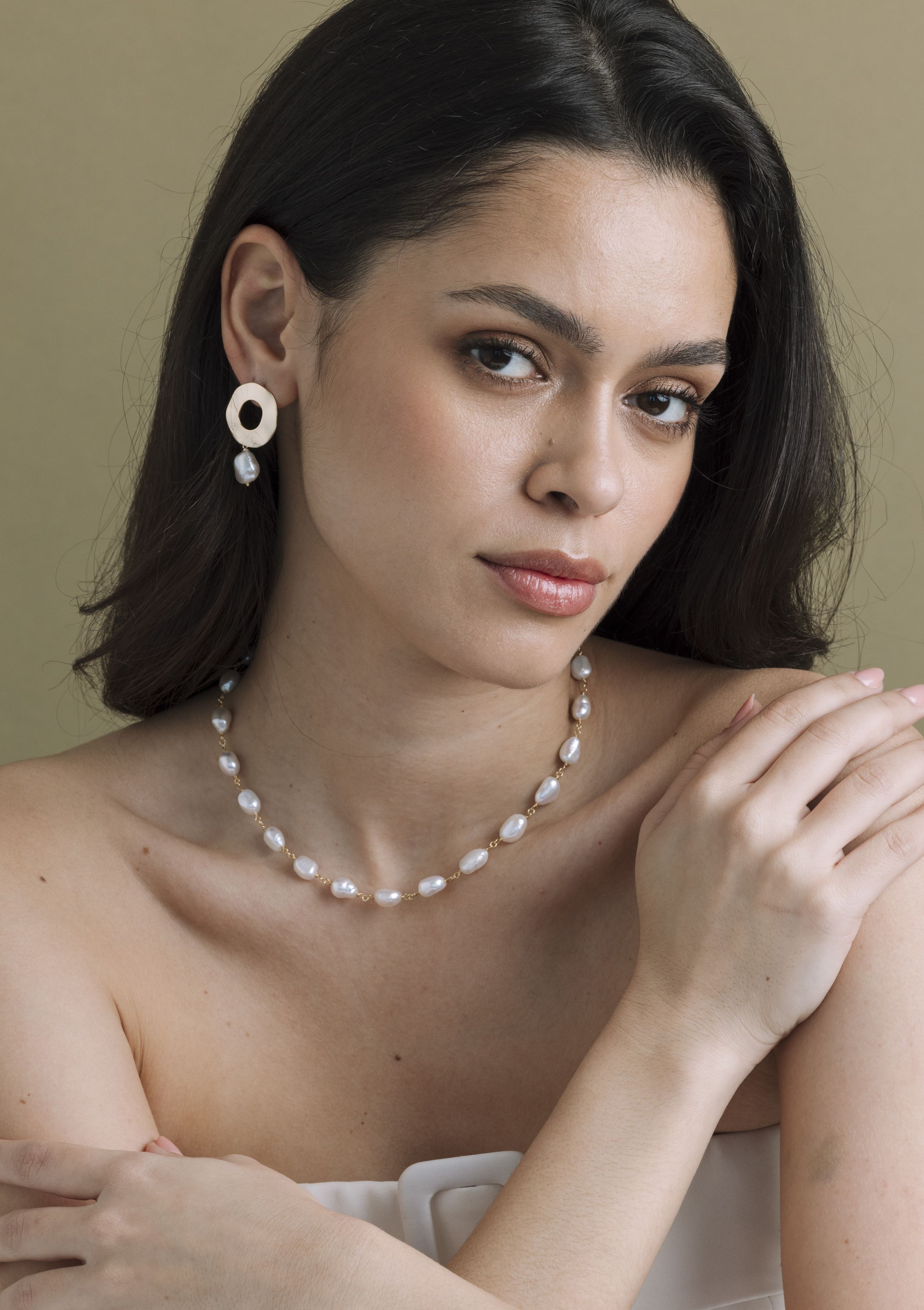 White Freshwater Baroque Pearl Mabel Earrings