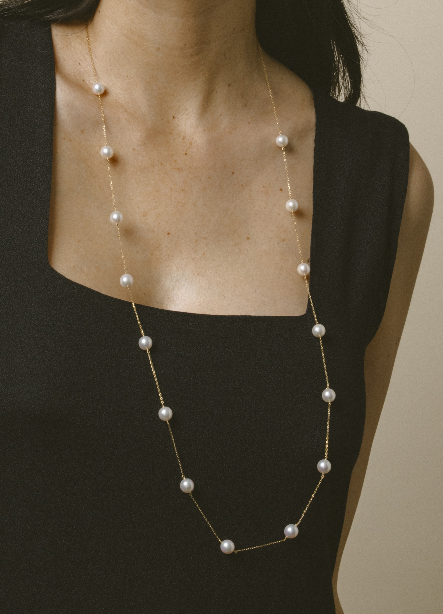 14K Gold 8.0-8.5mm Opera Japanese Akoya Pearl Tincup Necklace