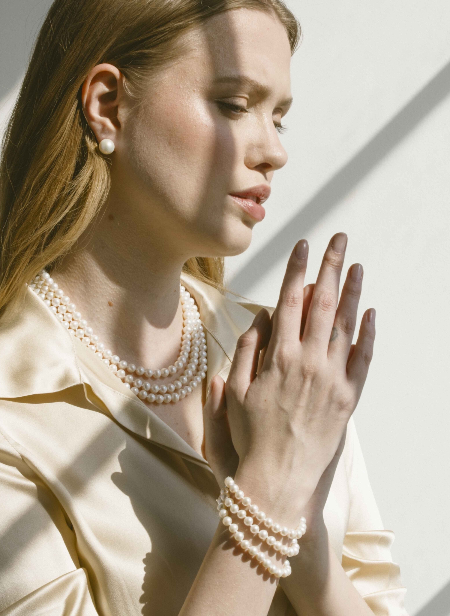 Triple Strand White Freshwater Pearl Necklace