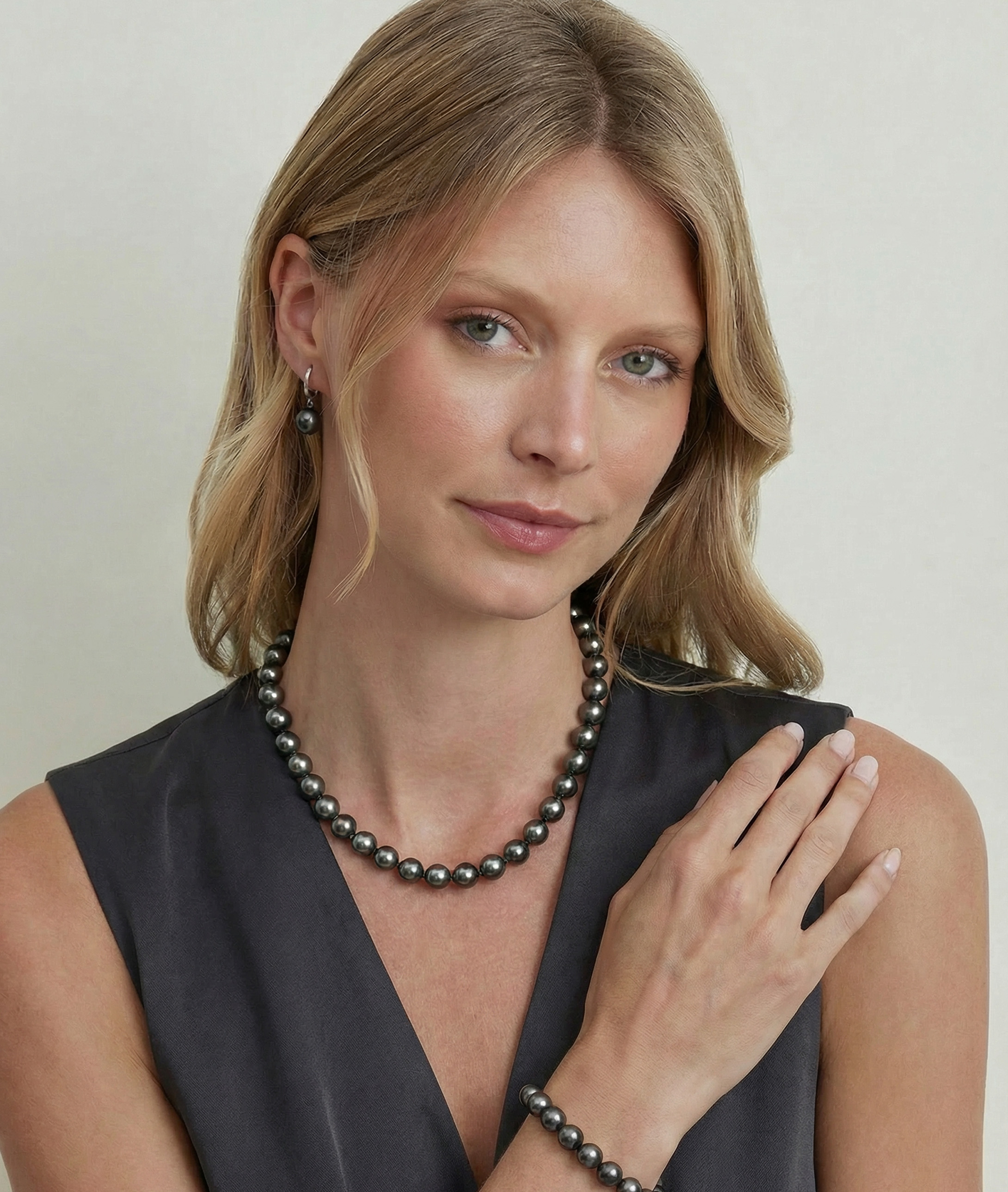 Tahitian South Sea Pearl & Diamond Kim Earrings - Model Image