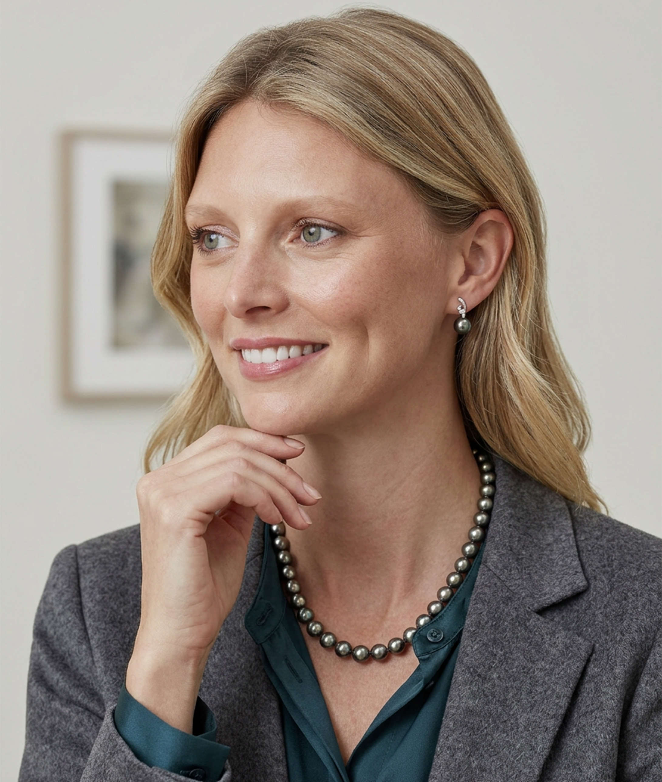 Tahitian South Sea Pearl & Diamond Lois Earrings - Model Image