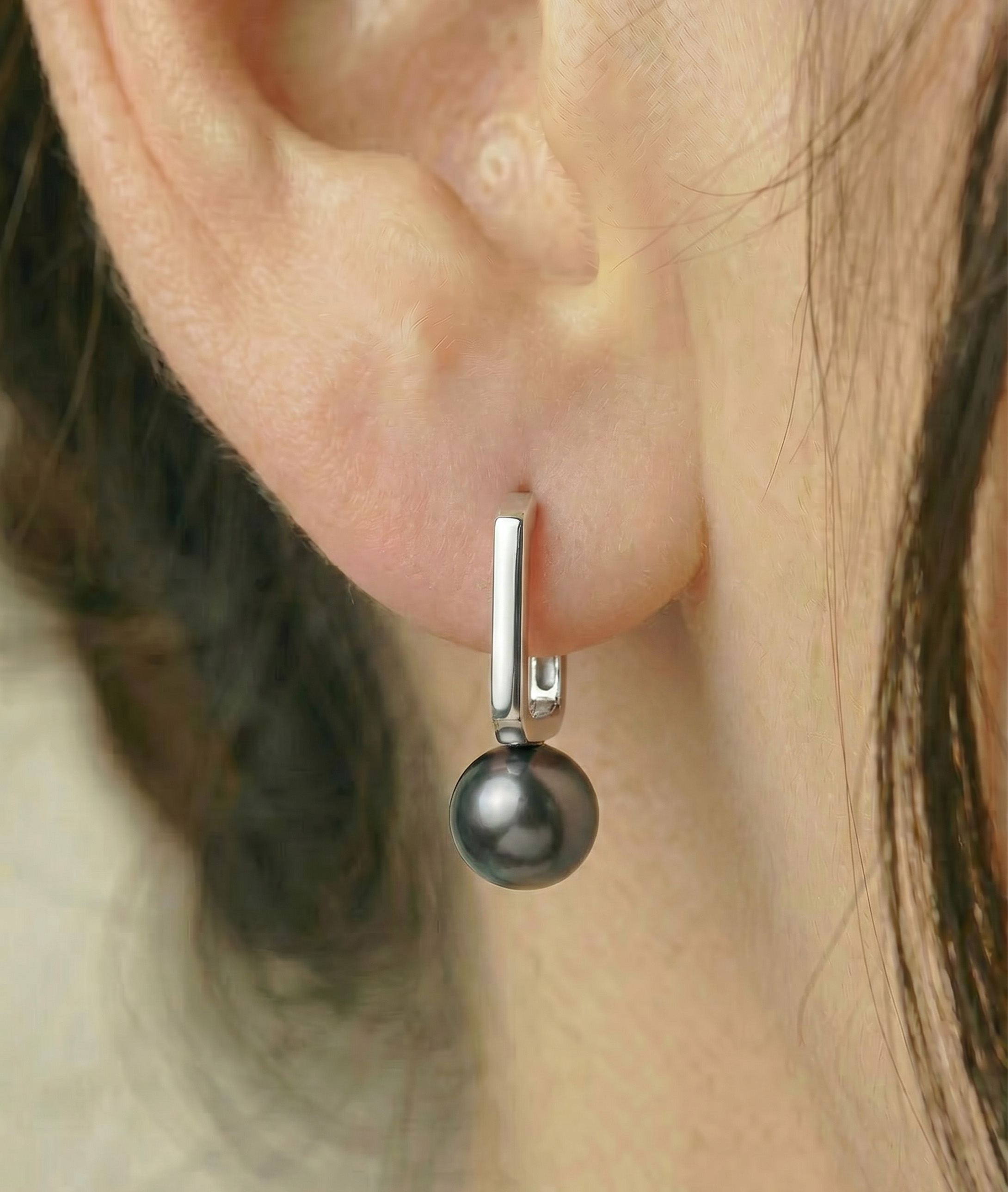 Tahitian South Sea Pearl Huggie Susie Earrings - Secondary Image