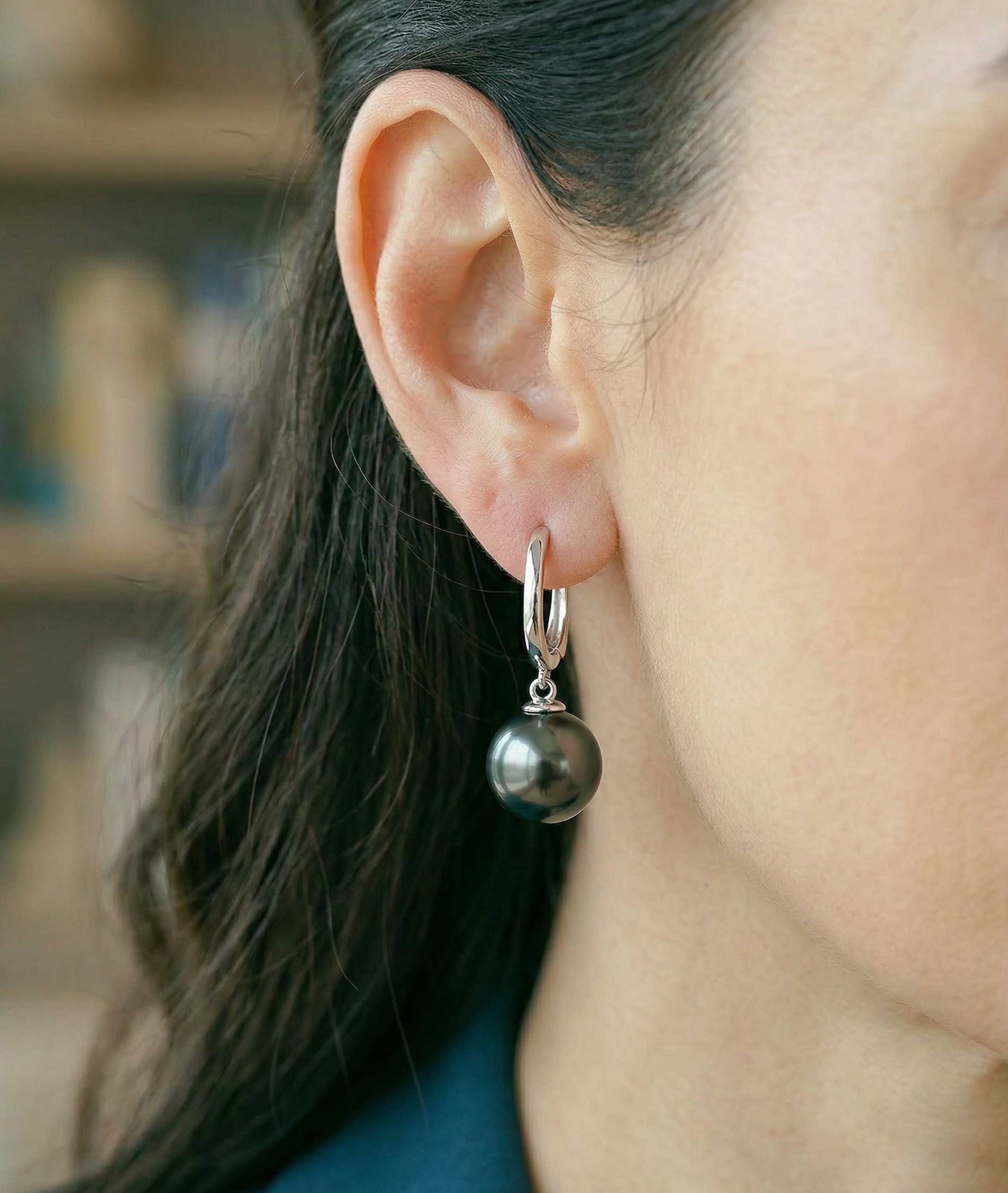 Tahitian South Sea Pearl Huggie Tania Earrings - Secondary Image