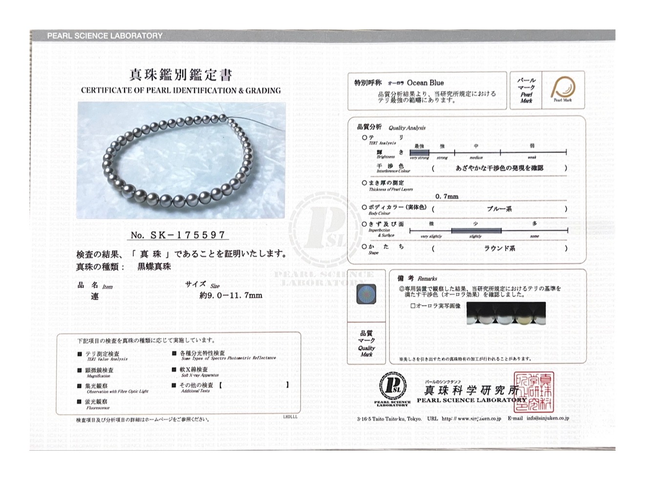 9-11.7mm Silver Tahitian South Sea Pearl Necklace - PSL Certified