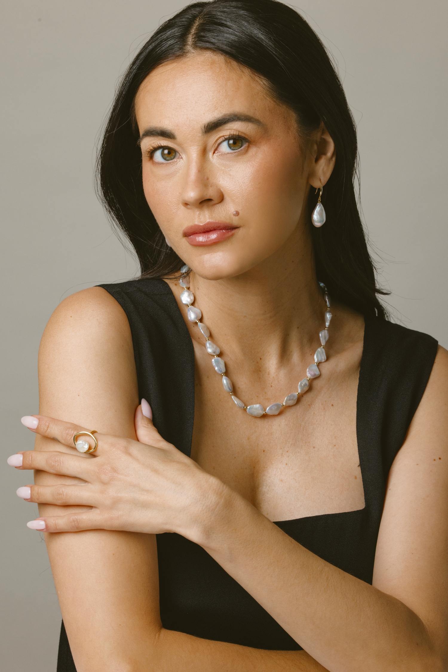 12mm White Freshwater Baroque Pearl Savanah Earrings - Secondary Image