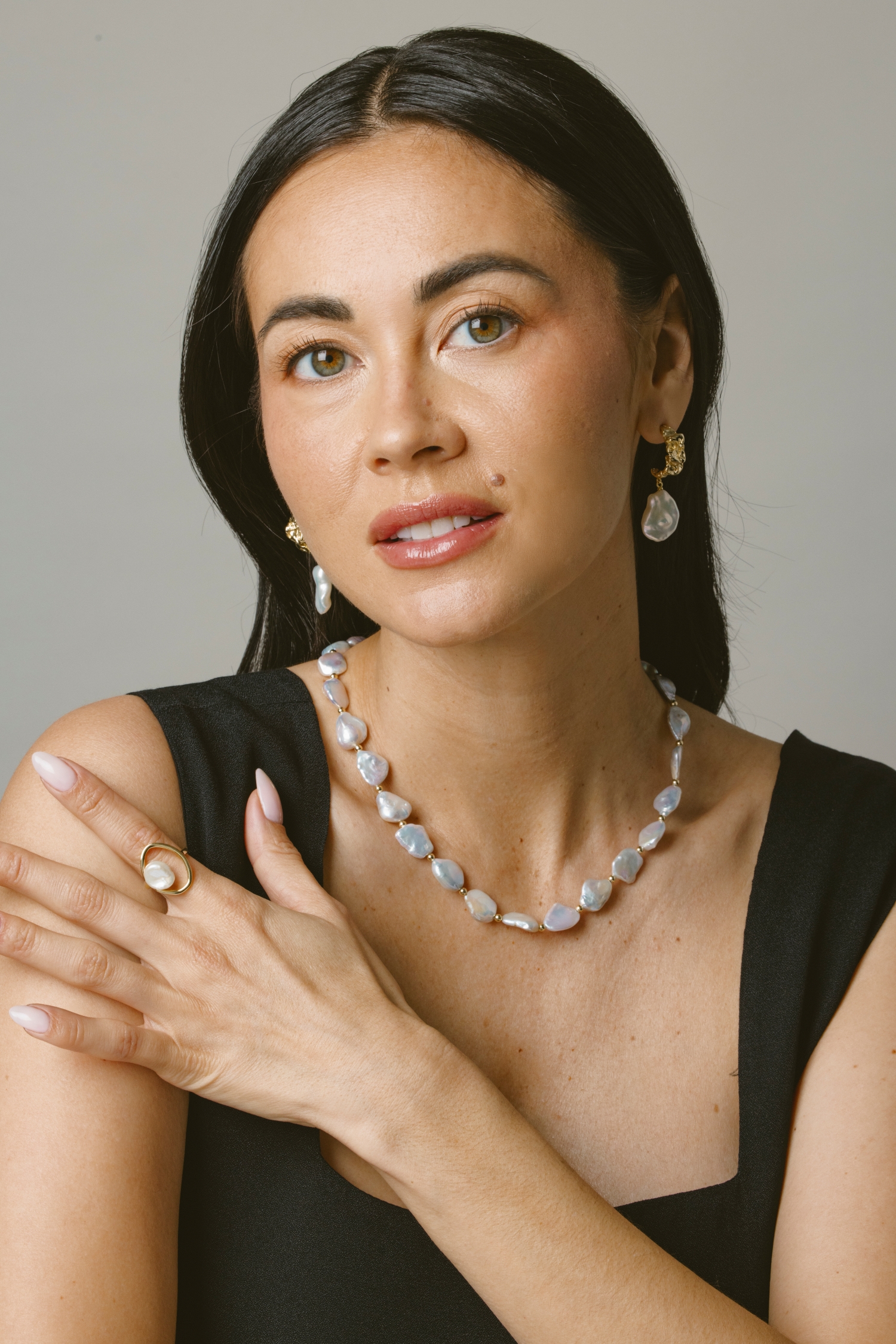 White Freshwater Baroque Hoop Pearl Goldie Earrings