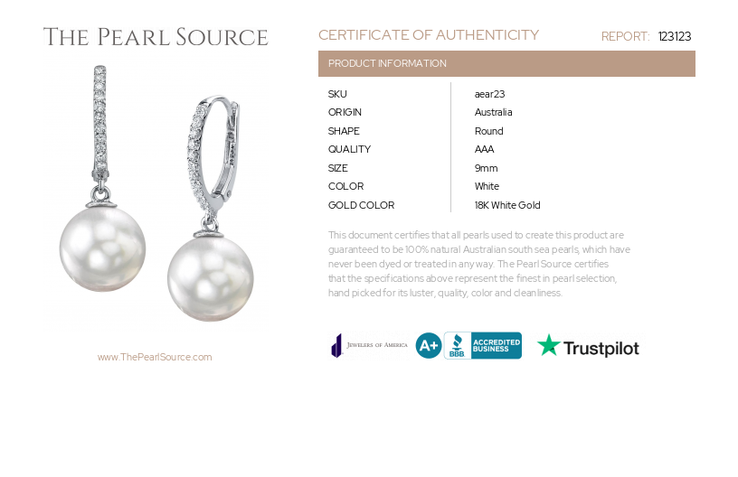 South Sea Pearl & Diamond Huggie Aurora Leverback Earrrings-Certificate