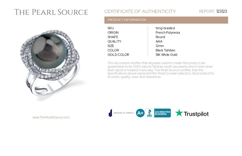 Tahitian South Sea Pearl & Diamond Braided Ring-Certificate