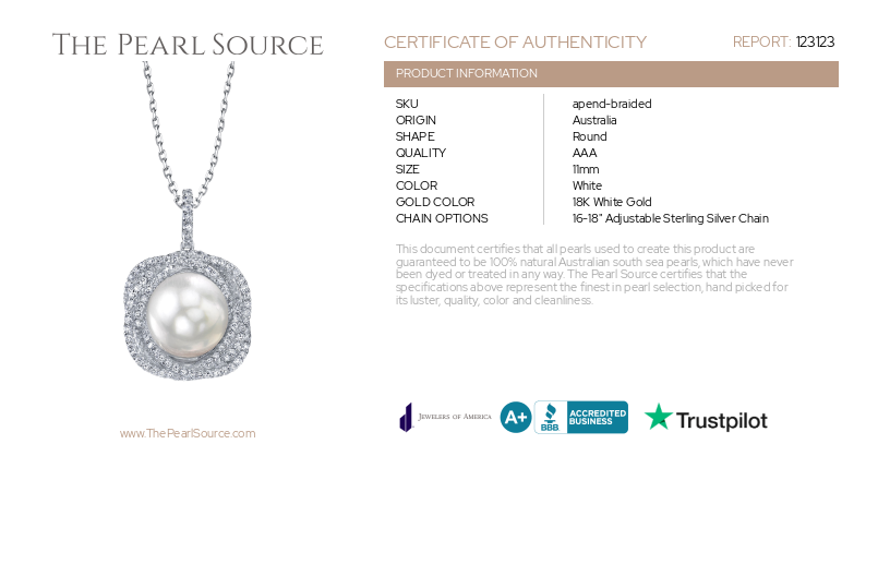 South Sea Pearl & Diamond Braided Pendant-Certificate