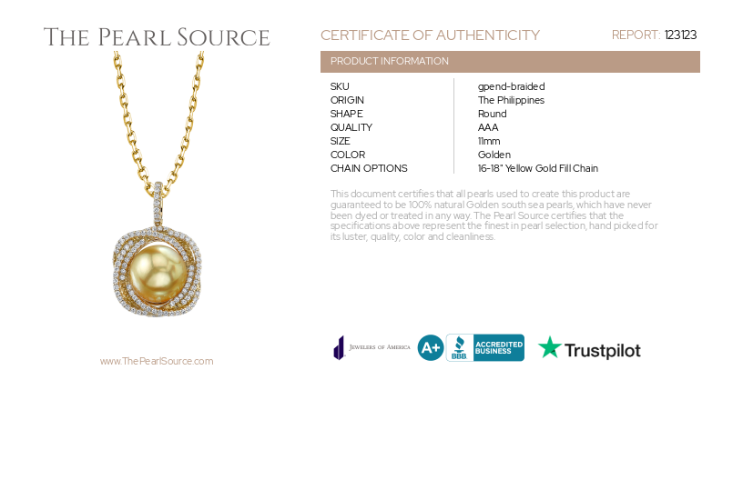 Golden Pearl & Diamond Braided Pendant-Certificate