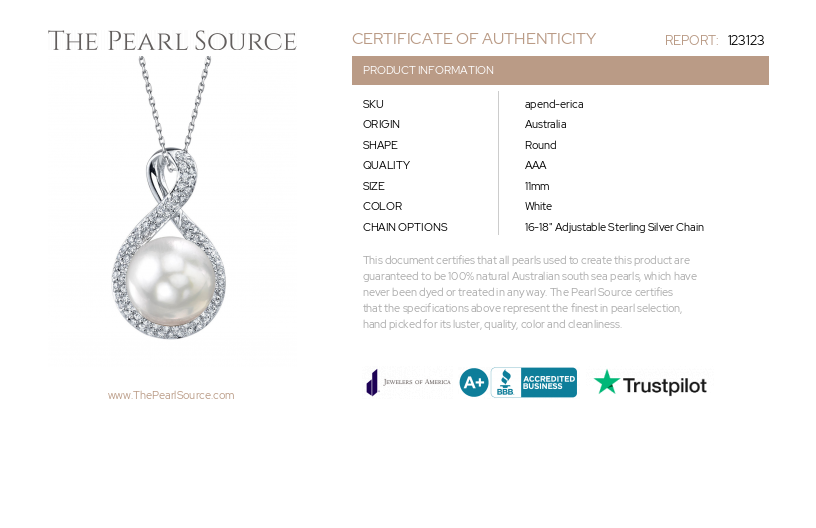 South Sea Erica Pearl Pendant-Certificate