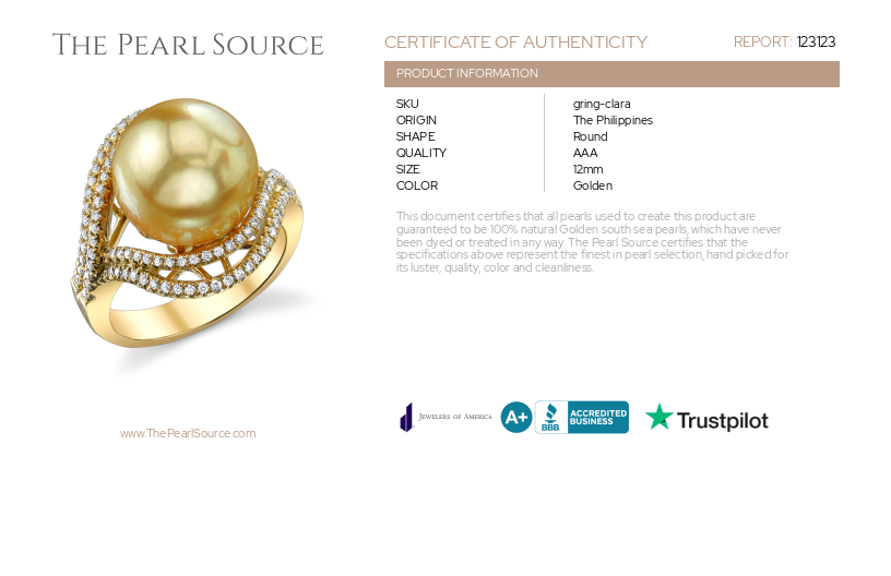 Golden Pearl & Diamond Clara Ring-Certificate