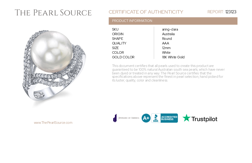 South Sea Pearl & Diamond Clara Ring-Certificate