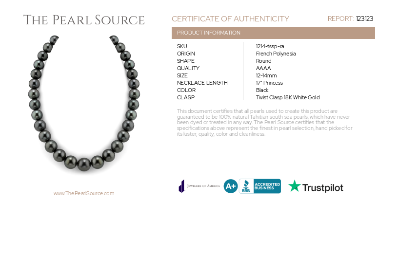 12-14mm Tahitian South Sea Pearl Necklace - AAAA Quality-Certificate