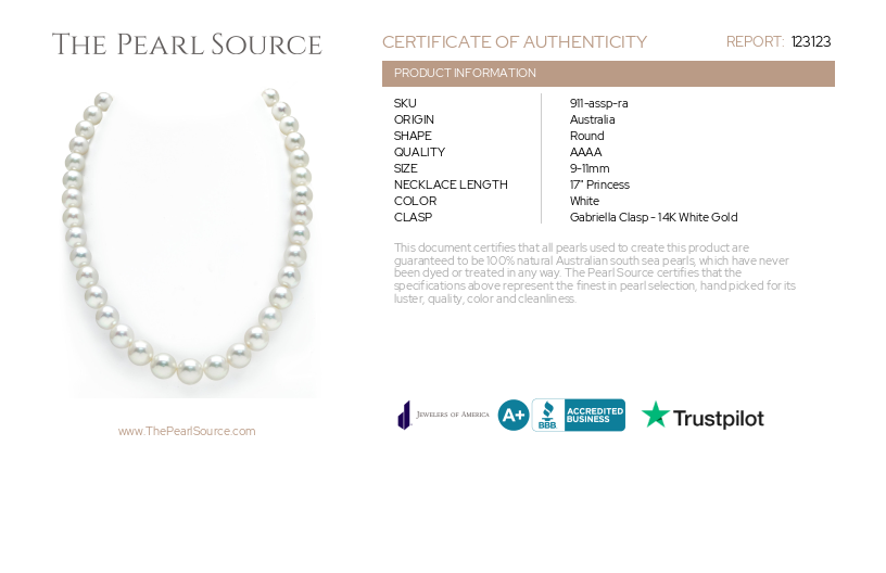 9-11mm White South Sea Pearl Necklace - AAAA Quality-Certificate