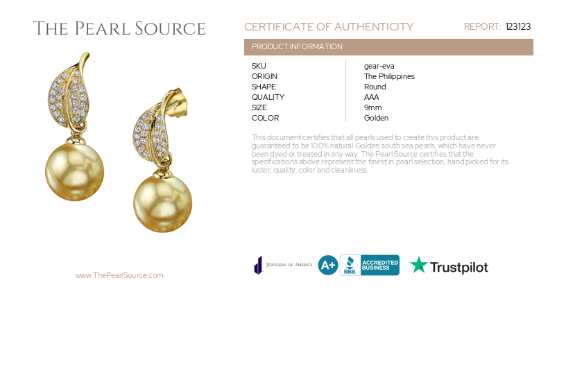 Golden Pearl & Diamond Eva Earrings-Certificate