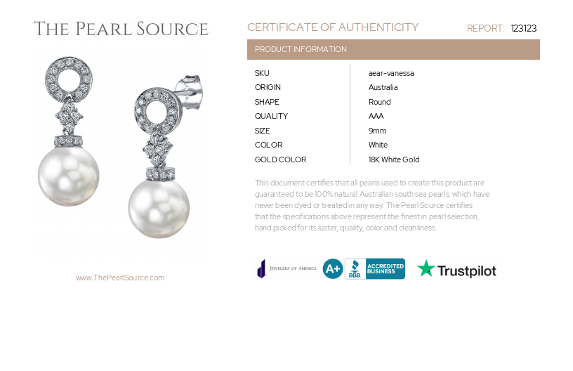 South Sea Pearl & Diamond Vanessa Earrings-Certificate