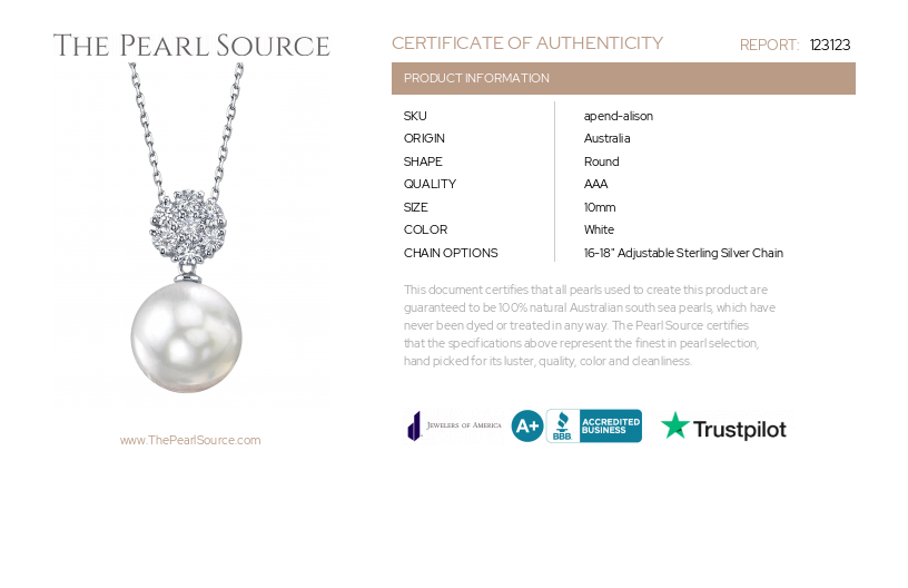 South Sea Pearl Alison Pendant-Certificate