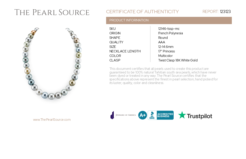 12-14mm Tahitian South Sea Pearl Multicolor Necklace-Certificate