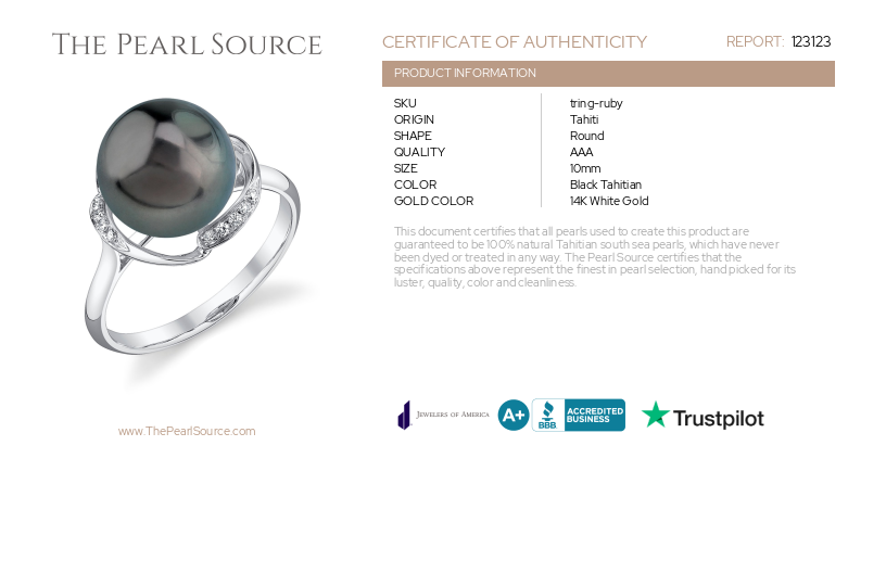 Tahitian South Sea Pearl & Diamond Ruby Ring-Certificate