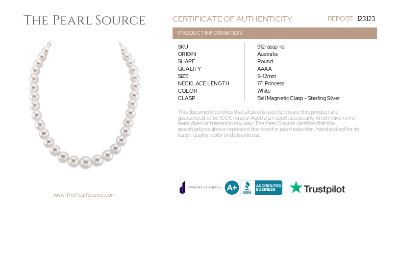 9-12mm White South Sea Pearl Necklace-AAAA Quality-Certificate