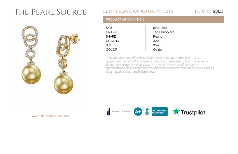 Golden Pearl & Diamond Link Earrings-Certificate